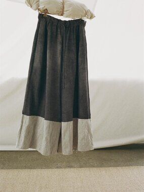 ZARA ZW Jacquard Trim Wide Leg Linen Blend Pants, Gray Marl, Size M NWT!